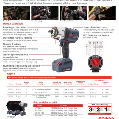 W7153-K22B 1/2″ 20V High-Torque Cordless Impact Wrench